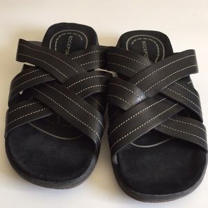 ROCKPORT DMX Leather Sandals Black w/ White Stitching